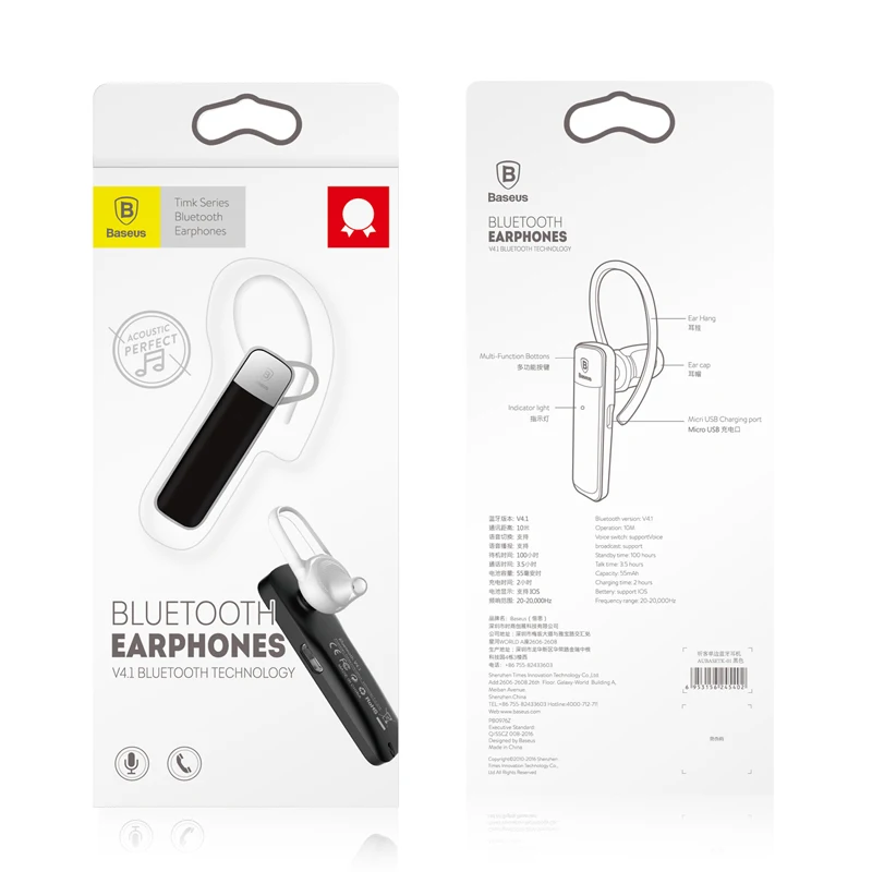 Беспроводные стереонаушники Baseus V4.1 с Bluetooth мини гарнитура для iphone samsungxiaomi