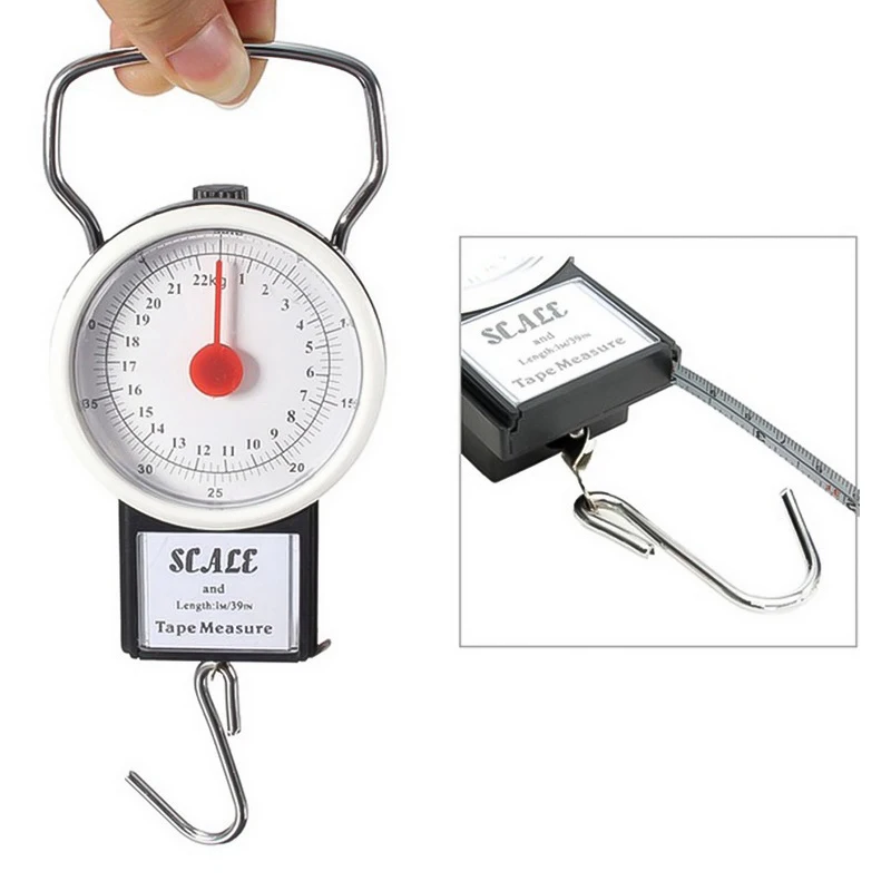 

22kg Multifunction Mini Dial Luggage Scale Portable Hanging Scale With 1m Tape Measure Balance FKitchen ish Hook Weighing Scales