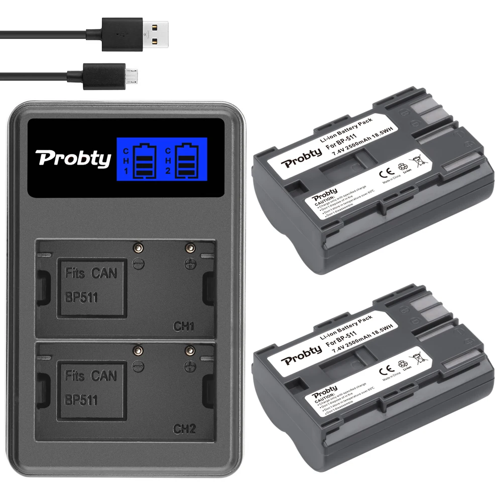 BP-511 Batteria al litio (2 pacchi) e caricatore doppio compatibile