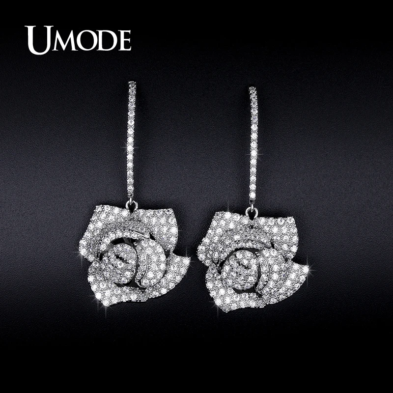 font b UMODE b font Simulated Diamond Flower Dangle font b Earrings b font For