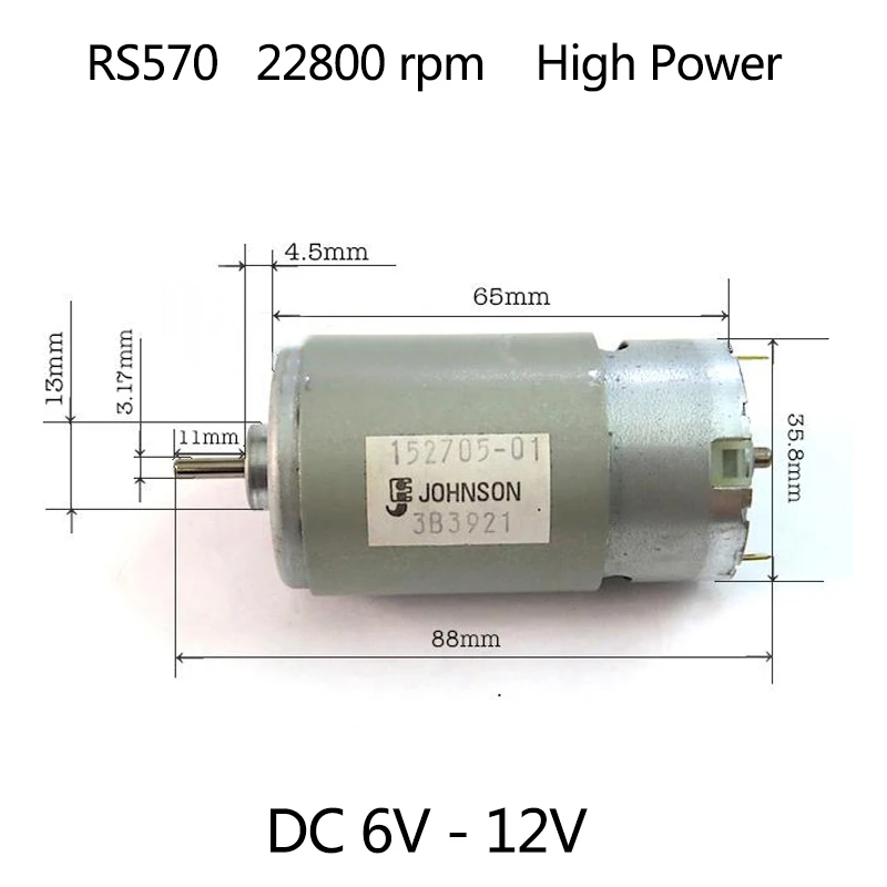 High Power RS-570 Motor DC 6-12V 22800rpm For BOSCH FOR MAKITA FOR DEWALT  Cordless Electric Drill Driver Screwdriver motor ltgem eva hard case for dewalt dcf680n2 8v max cordless screwdriver kit waterproof protective carrying storage bag case only