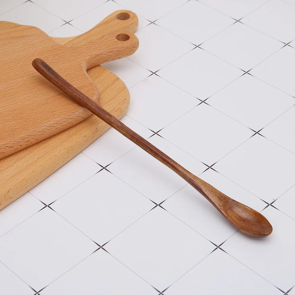 

1PC Natural Wooden Spoon Coffee Tea Cooking Dining Utensil Retro Long Handle Spoons Kitchen Cutlery Supplies