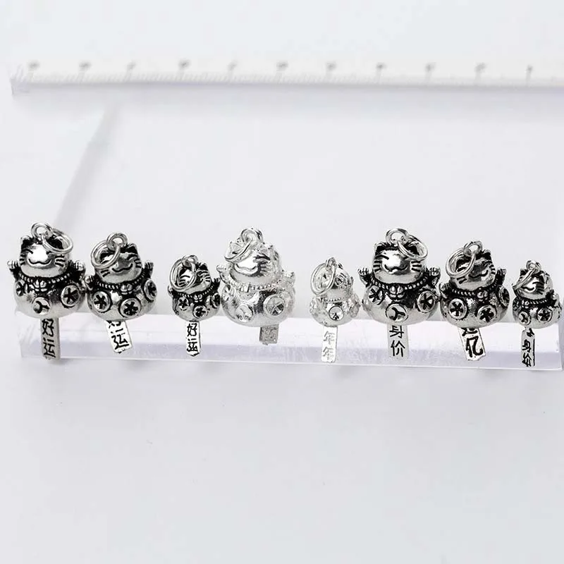 

925 Sterling Silver Fortune Cat Design Bell Charms Multi Size Craft Fashion Good Luck Pendants For DIY Jewelry Making Materials