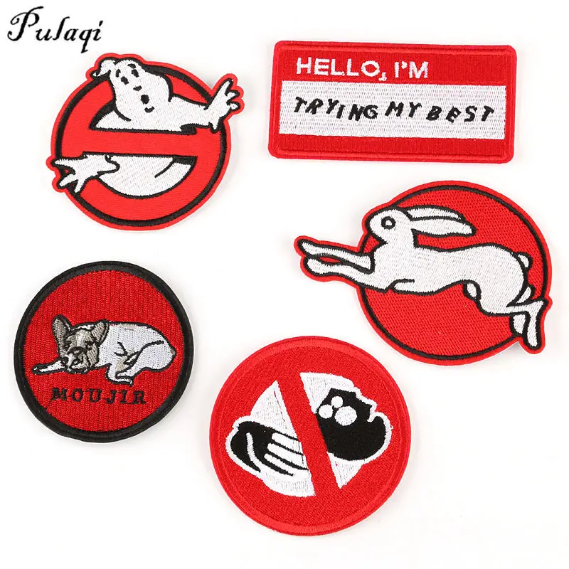 

Pulaqi Embroidered Michelin Dog Rabbit Patches Iron On Badge For Bag Clothes Garment Accessories DIY D