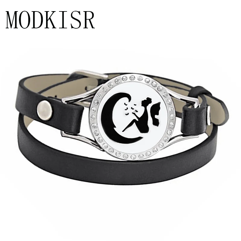 

MODKISR New Angel Elf Stainless Steel Leather Bracelets Aromatherapy Perfume Diffuser Box Women Bangle With Complimentary Pads