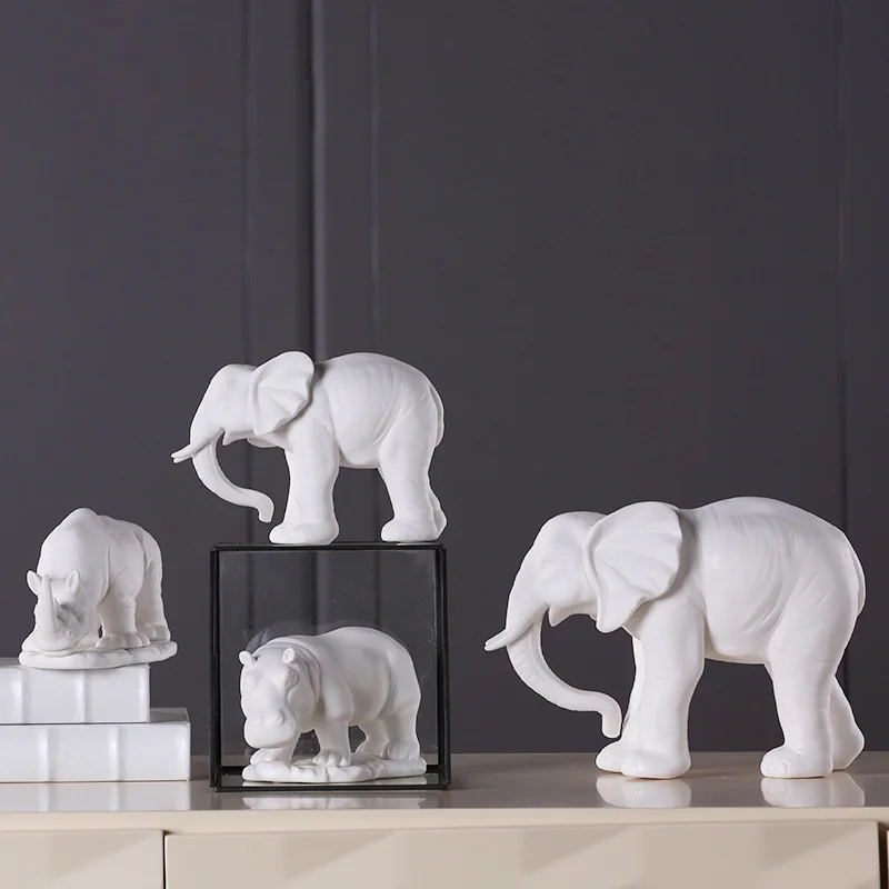 

Ceramic White matte rhinoceros Elephant Figurine hippopotamus furnishings household tabletop Animal furnishings