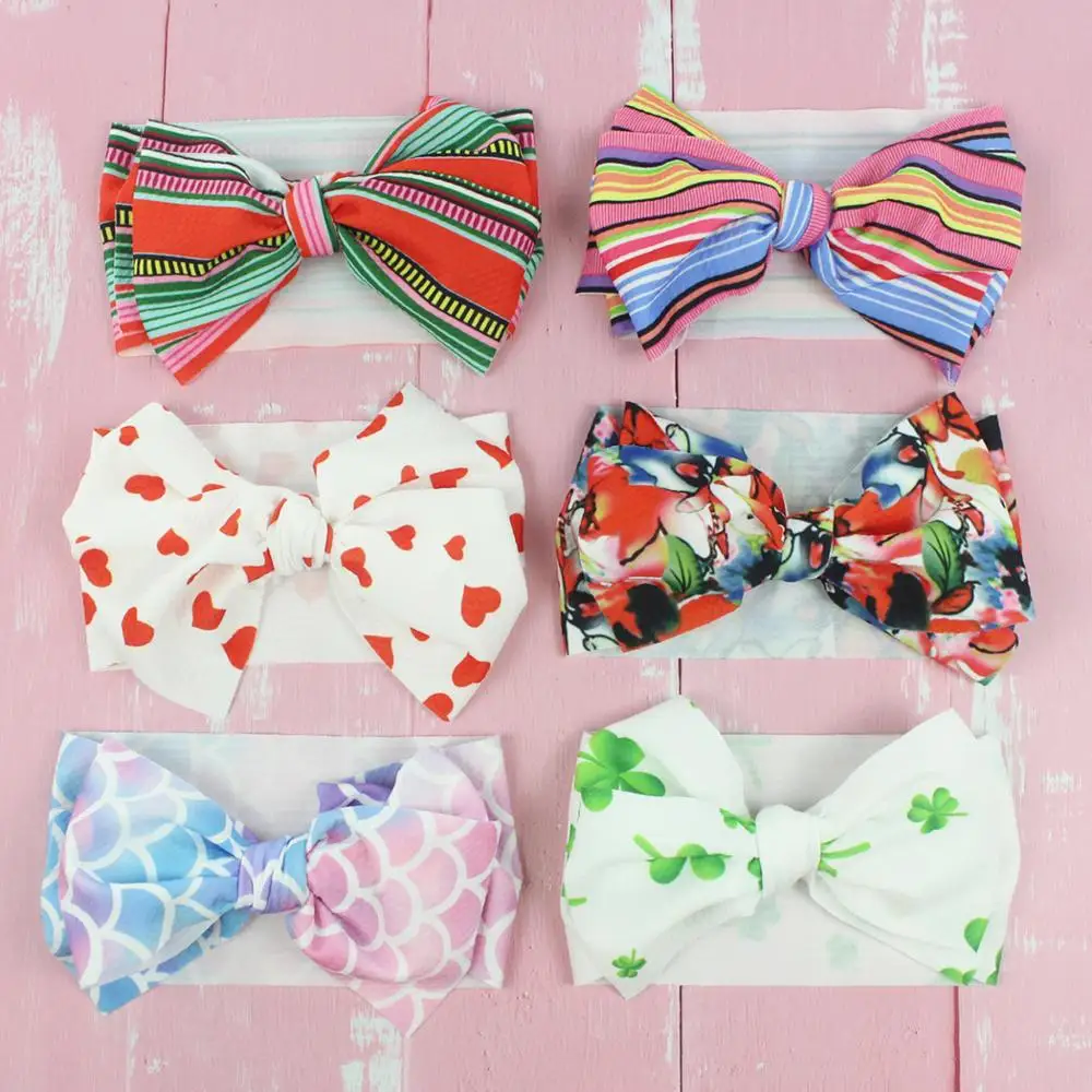 

Xugar Hair Accessories Printed Bowknot Newborn Baby Headband DIY Soft Wide Side Infant Headwear Europe Toddler Hair Ornament
