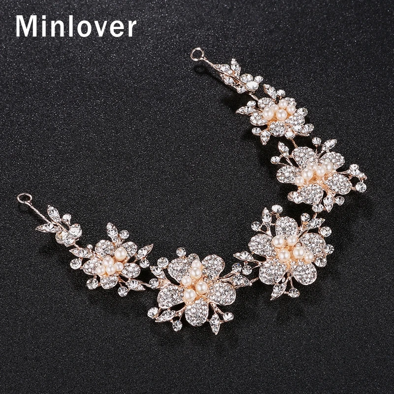 

Minlover Crystal Bride Headband for Women Rhinestone Floral Pearl Headpieces Hair Comb Jewelry Wedding Hair Accessories MTS073