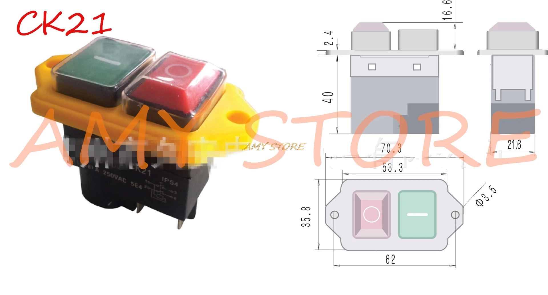 CK21D CK21 2-х кнопочный IP54 Водонепроницаемый боты 5-контактный мгновенный электромагнитных переключатель 250VAC 16(12) 5E4 автомат для резки - Цвет: CK21