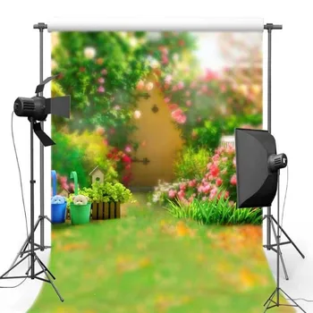 

Bokeh Pink Flower Leaves Fence Green Grass Backgrounds Vinyl cloth High quality Computer print wall photo backdrop