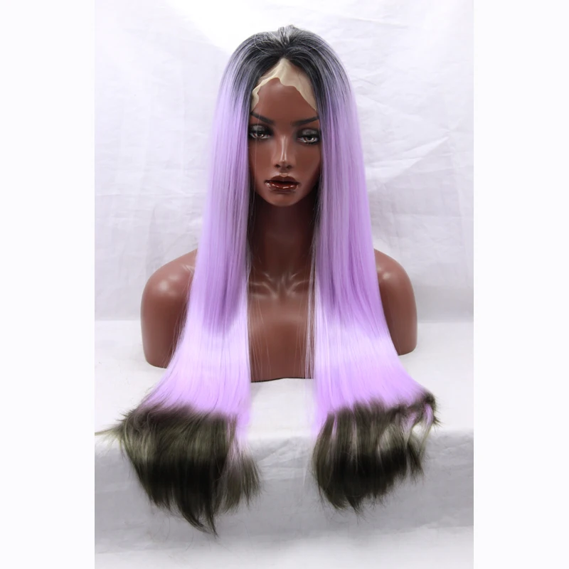 Straight Extra Long Lavender Wigs Heat Resistant Cheap Good Quality For
