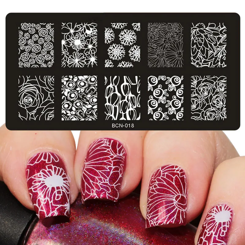 

1pc Rectangle Stamping Plates Rose Flower Pattern Nail Art Image Plate Stencils Manicure Transfer Template Tools BCN Series 018#
