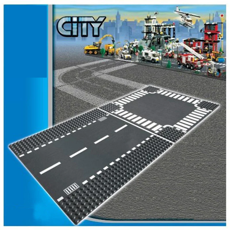 

City Road Street Baseplate Straight Crossroad Curve T-Junction Building Blocks Parts Bricks Base Plate Playmobil