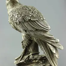 Коллекционная Оформлен Старый Ручная Тибет Серебряные Вырезать Орел На Дереве Box& Статуя