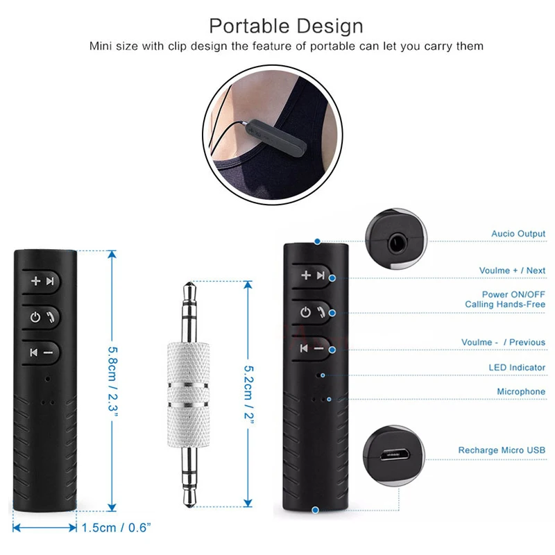 Автомобильный Bluetooth AUX 3 5 мм аудио ресивер микрофон для звонков адаптер 4 0