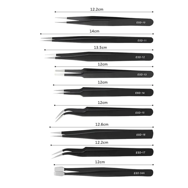 Набор холщовых сумок 9IN1Precision из нержавеющей стали промышленные пинцеты для обслуживания электронных компонентов и антистатические пинцеты