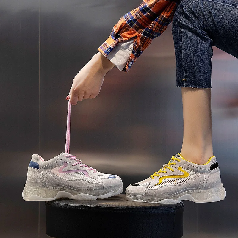 Женская Повседневная обувь zapatos de mujer Массивные кроссовки из натуральной кожи