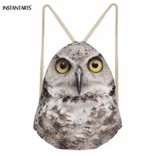 INSTANTARTS Прохладный 3D животных Сова рот печати для мужчин женщин мешки с Кулиской повседневное мужской путешествия пляж Packpacks комплект сумк