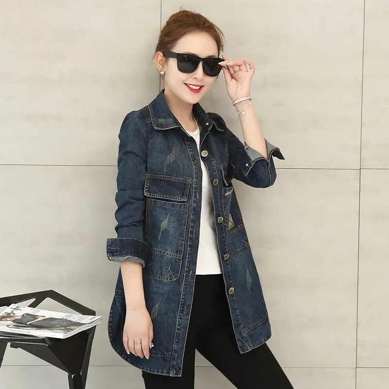 Femme Femmes Manteau Vers Nouveau Mode Manteaux Veste Printemps Jeans As Shown Le Longues Slim Manches Base allumette À Bas Lcy124 Tournent Denim De Tout nqxRZ7Iq