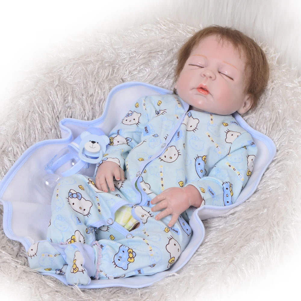 

23 Inch Realistic Reborn Baby Doll Closed Eyes Full Silicone Vinyl 57cm Fashion Finished Boy Toy Doll For Children Birthday Gift