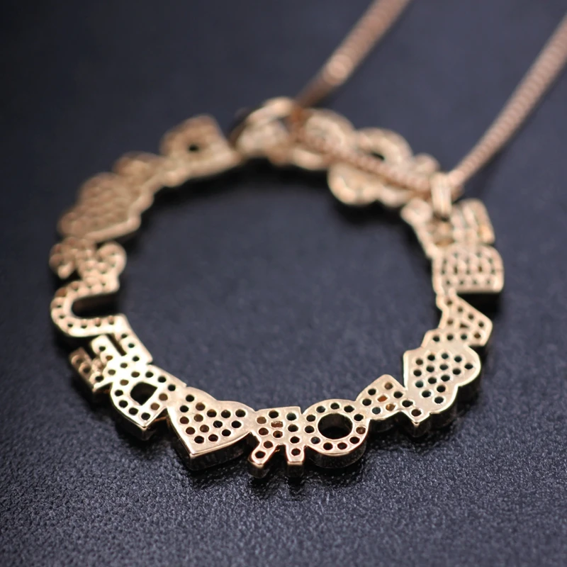 Полный Мирко проложили кубического циркония сердце и букв круговой кулон ожерелья для Для женщин ювелирные подвески ожерелья ювелирные изделия