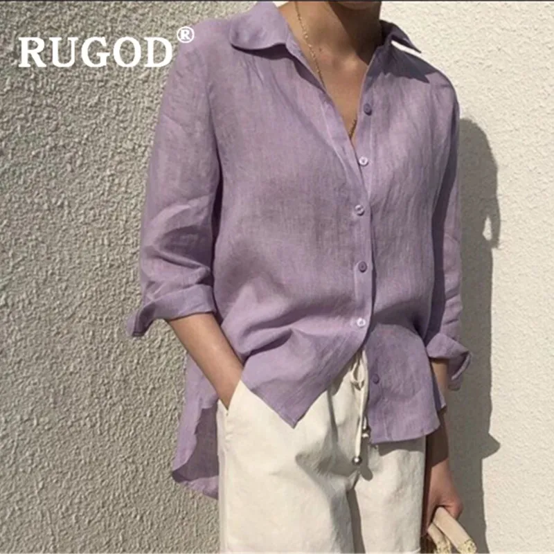 Женская винтажная блузка RUGOD белая однотонная с отложным воротником в Корейском