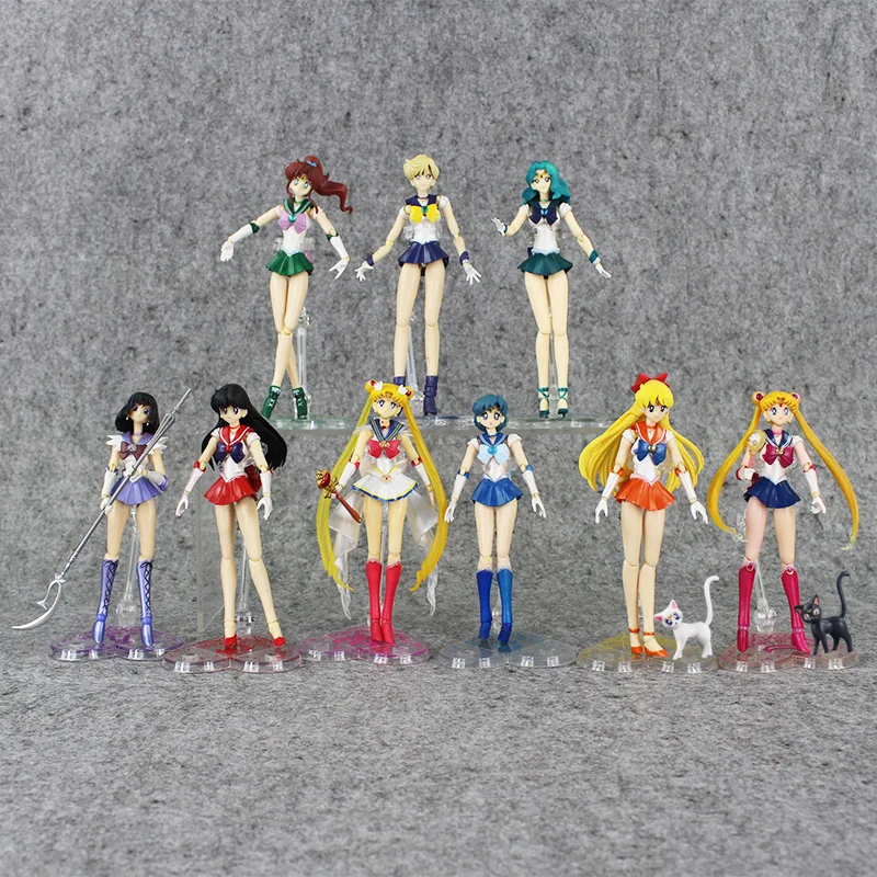 

14cm Anime Sailor Moon Tsukino Usagi Sailor Venus Mars Saturn Jupiter Mercury Tenoh PVC Action Figures Collectible Toys
