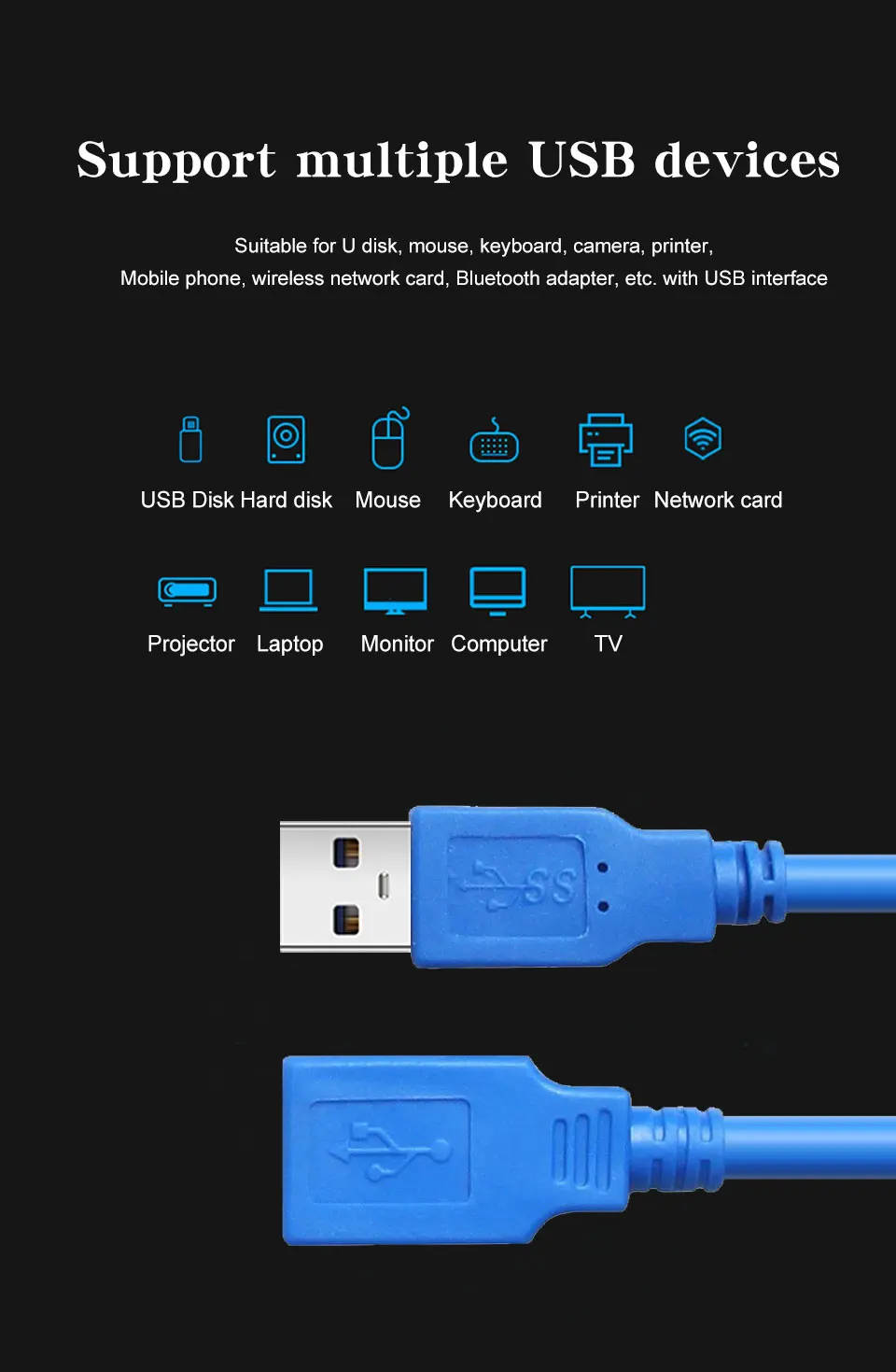1 м, 1,5 м, 3 м, 3,0 Высокоскоростной USB кабель-удлинитель для передачи данных «Папа-мама», кабель-удлинитель для зарядки для ноутбука, компьютера, жесткого диска