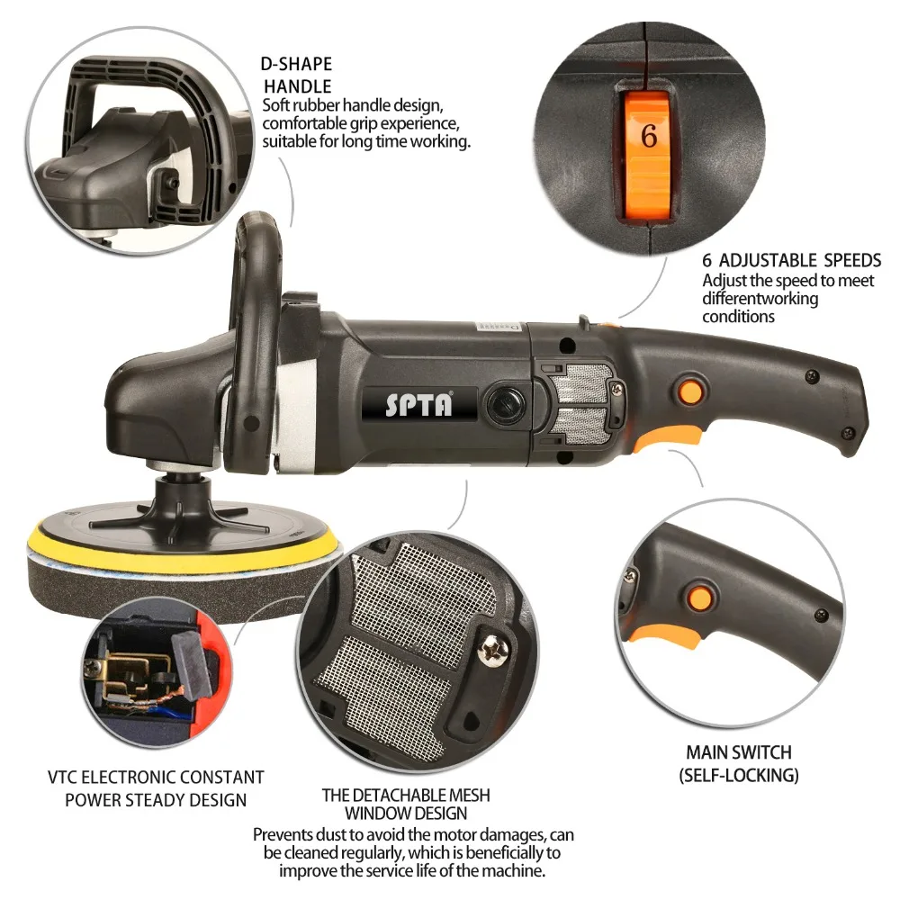 SPTA 7 Inch 180mm Variable Dreh Mini auto Polierer Auto Farbe buffer Pflege Auto Werkzeug auto Polieren Maschine Sander holz M14 Gewinde SPTA 7 Inch 180mm Variable Dreh Mini auto Polierer Auto Farbe buffer Pflege Auto Werkzeug auto Polieren Maschine Sander holz M14 Gewinde