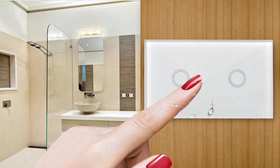 US Touch Light Switch Sensor Wall Light ON/OFF Switch 2 Gang 1 Way Touch Glass Screen Crystal Plate Touch Switch AC110-240V