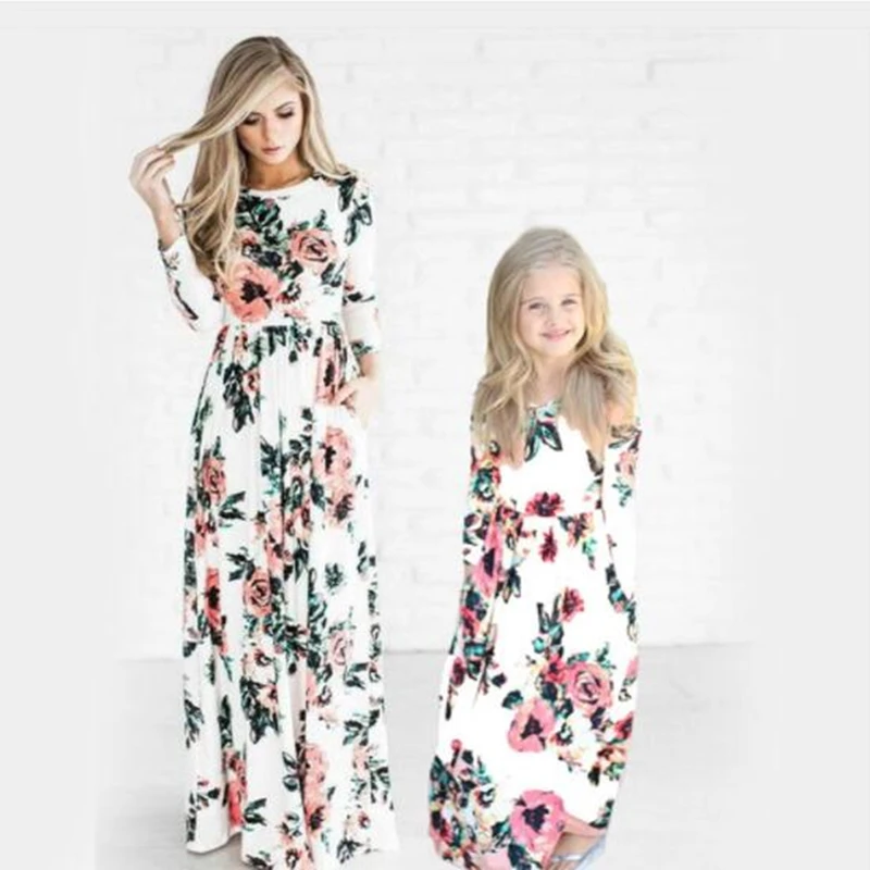 LILIGIRL-robe longue de famille | À motifs floraux, à la mode, pour mère et fille, tenues assorties avec maman et moi