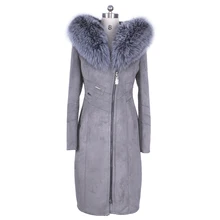 100% Genuine leather Fox Collar Fashion New style large size Thickened Cold resistant winter Black Womens coats Faux suedette