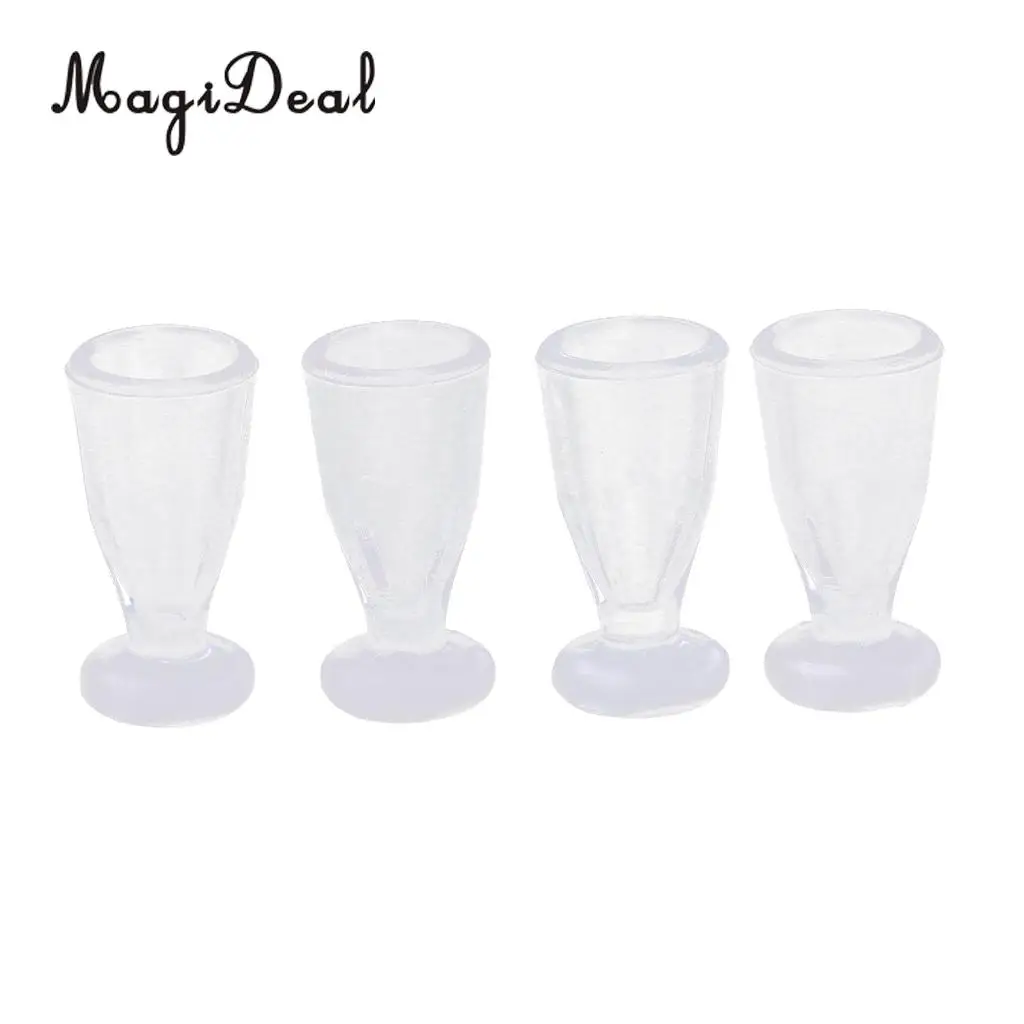 4 Pieces Plastic 1/12 Scale Dollhouse Miniature Juice Glass Ice Cream Cups Tableware for Dolls House Accessory Furniture Decor
