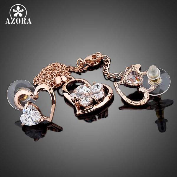 AZORA розовое золото Stellux австрийский кристалл сердце серьги гвоздики и ожерелье Ювелирные наборы TG0014