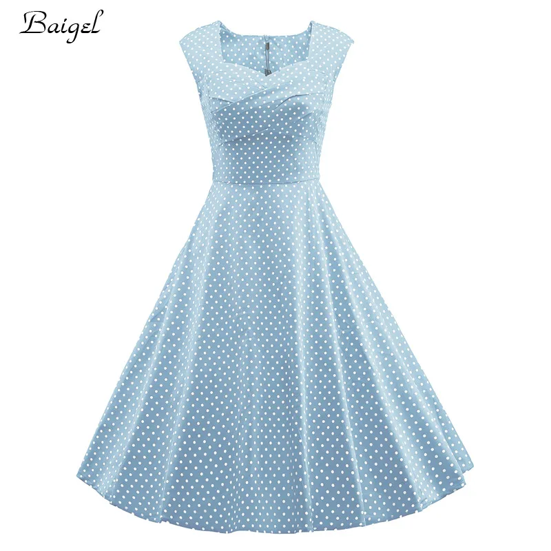 Womens Sleeveless Classic Polka Dot Summer Dress 50s 60s Audrey Hepburn Retro Style Rockabilly Vintage Cocktail Party Dresses (1)