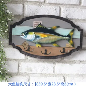 

Mediterranean Style 3D Solid Wood for European Key Hook Wooden Marine Fish Hanging Wall Act Role Decoration Crafts Accessories