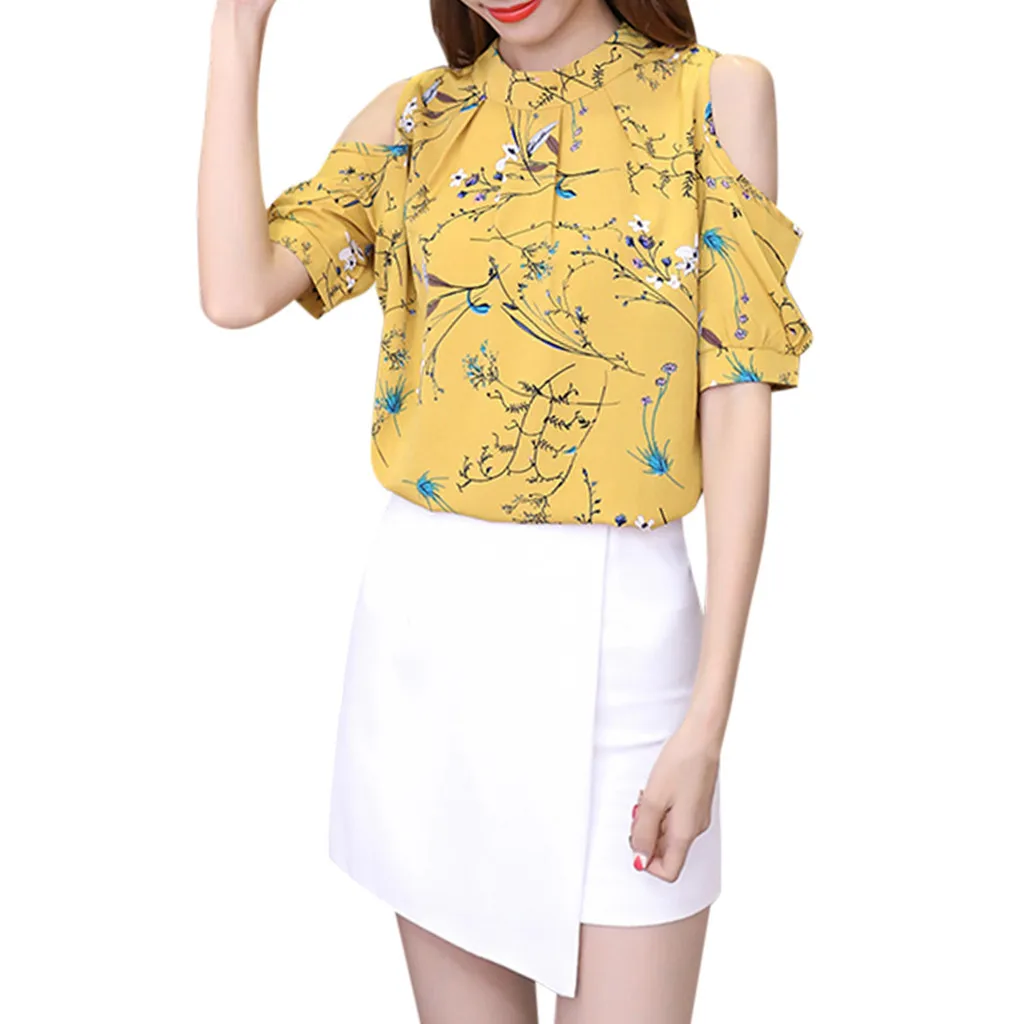 Women Blouse 2019 Summer Women Floral Printing Casual Off Shoulder Chiffon Print shirt Blouse