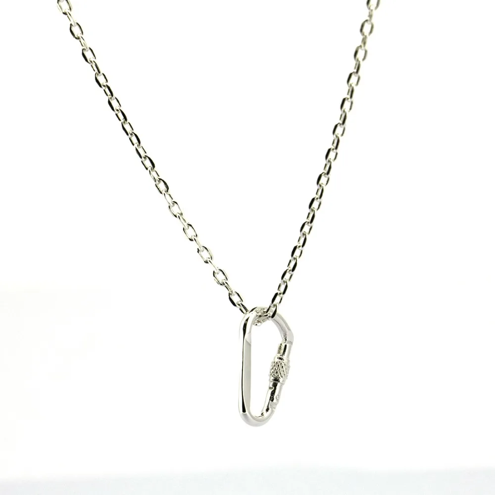 

Wellmade Solid 925 Sterling Silver Carabiner Pendant Necklace