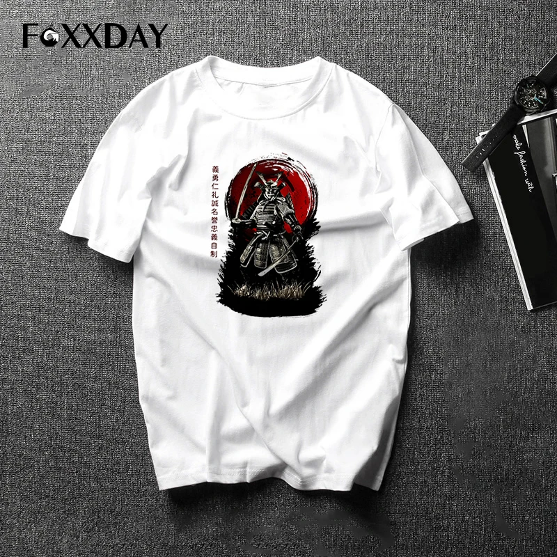 Самурайская футболка с символом Кандзи, Мужская модная футболка высокого качества, повседневные белые мужские топы с принтом, мужские футболки с коротким рукавом - Цвет: A0269-A22-1