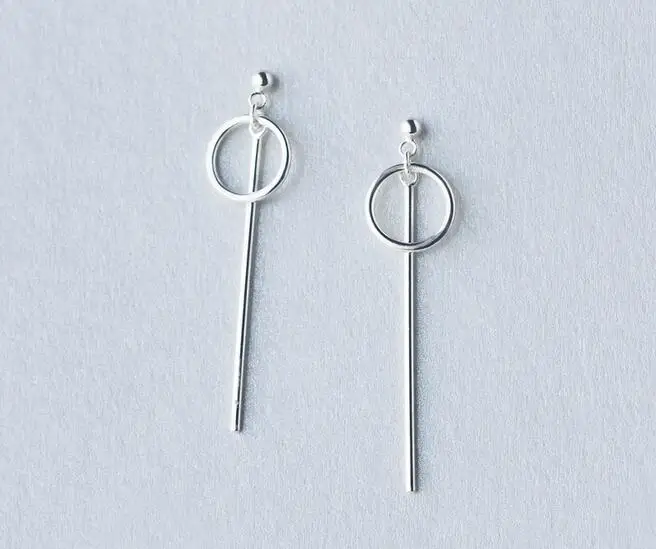 1Pair REAL. 925 Sterling Silver Jewelry Polished Circle & Straight Bar