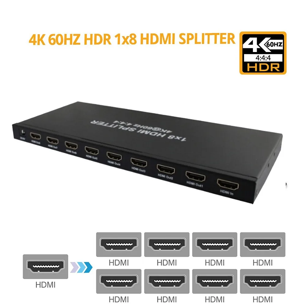 Разветвитель PUZHIJIE HDMI2.0 1 в 8 Full HD 4K2K 60 Гц 1080P 3D EDID HDR YUV4:4:4 для мониторов проекторов