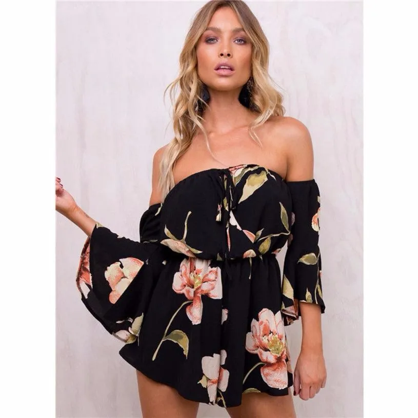 Летние Повседневное Playsuit женщин с открытыми плечами цветочный мини комбинезон