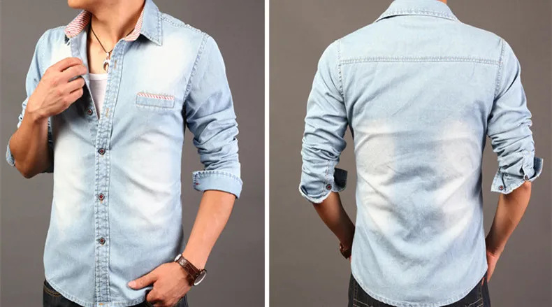 sky blue jean shirt