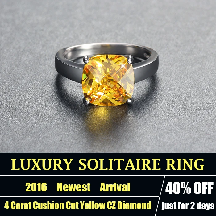 ORSA JEWELS 4 ct Cushion Cut Yellow Zircon Ring New Arrival Silver Color Trendy Rings for Women Anniversary Gift OR55