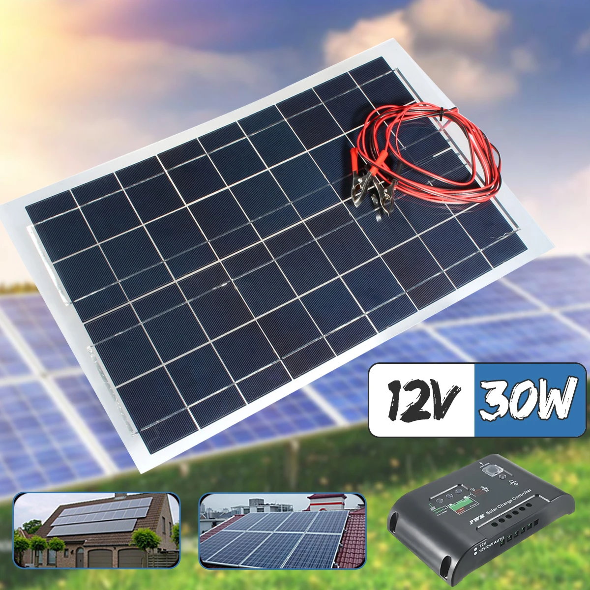 

LEORY Flexible Solar Panel Plate 12V 30W Solar Charger For Car Battery 12V Sunpower Monocrystalline Cells + 10A PWM Controller