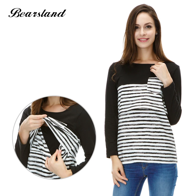 Maternity Clothes Nursing tops New Striped Patchwork Long Sleeve