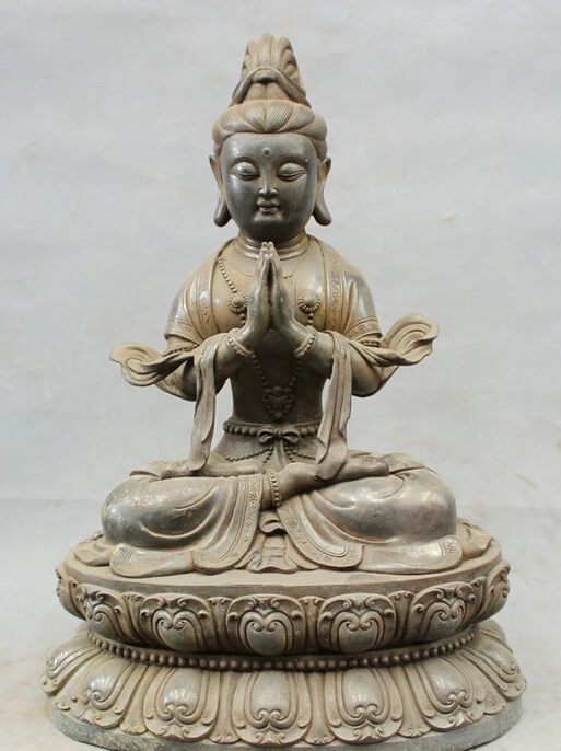 

USPS to USA S1751 15" Chinese 100% Pure Bronze Copper Joss Avalokitesvara Kwan-yin QuanYin Statue B0401