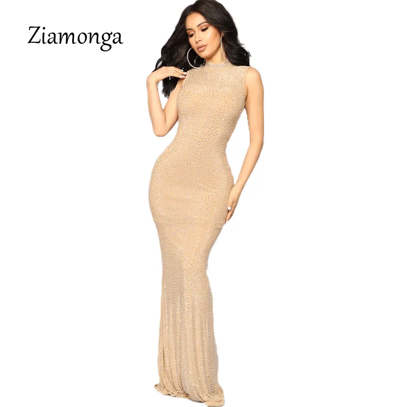 Ziamonga 2019 Vestidos Сексуальная блестками без рукавов трубы высокое средства ухода за
