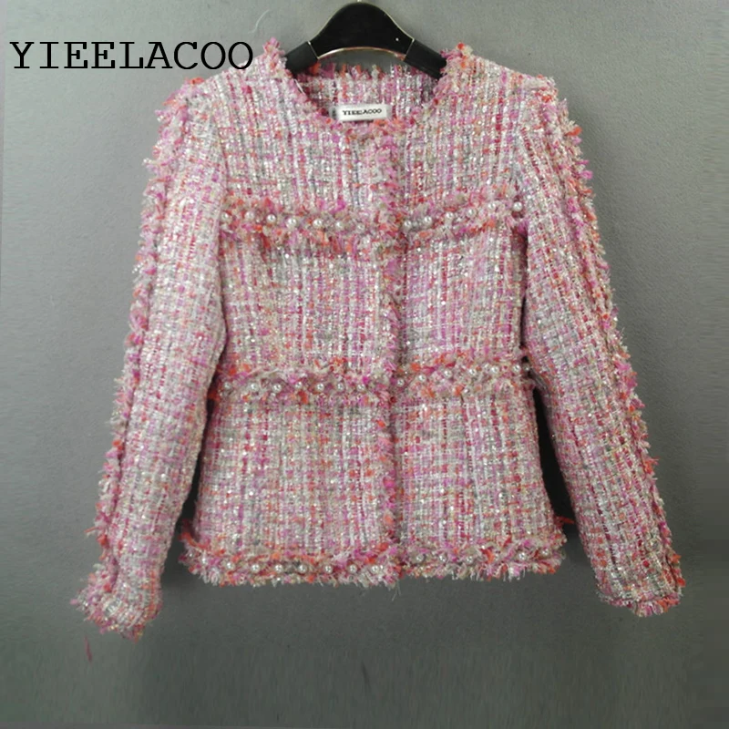 

Tweed Jacket Hand-set beads high quality Autumn / Winter Women jacket Coat long-sleeved Ladies Sequins fabric Woolen Jackets