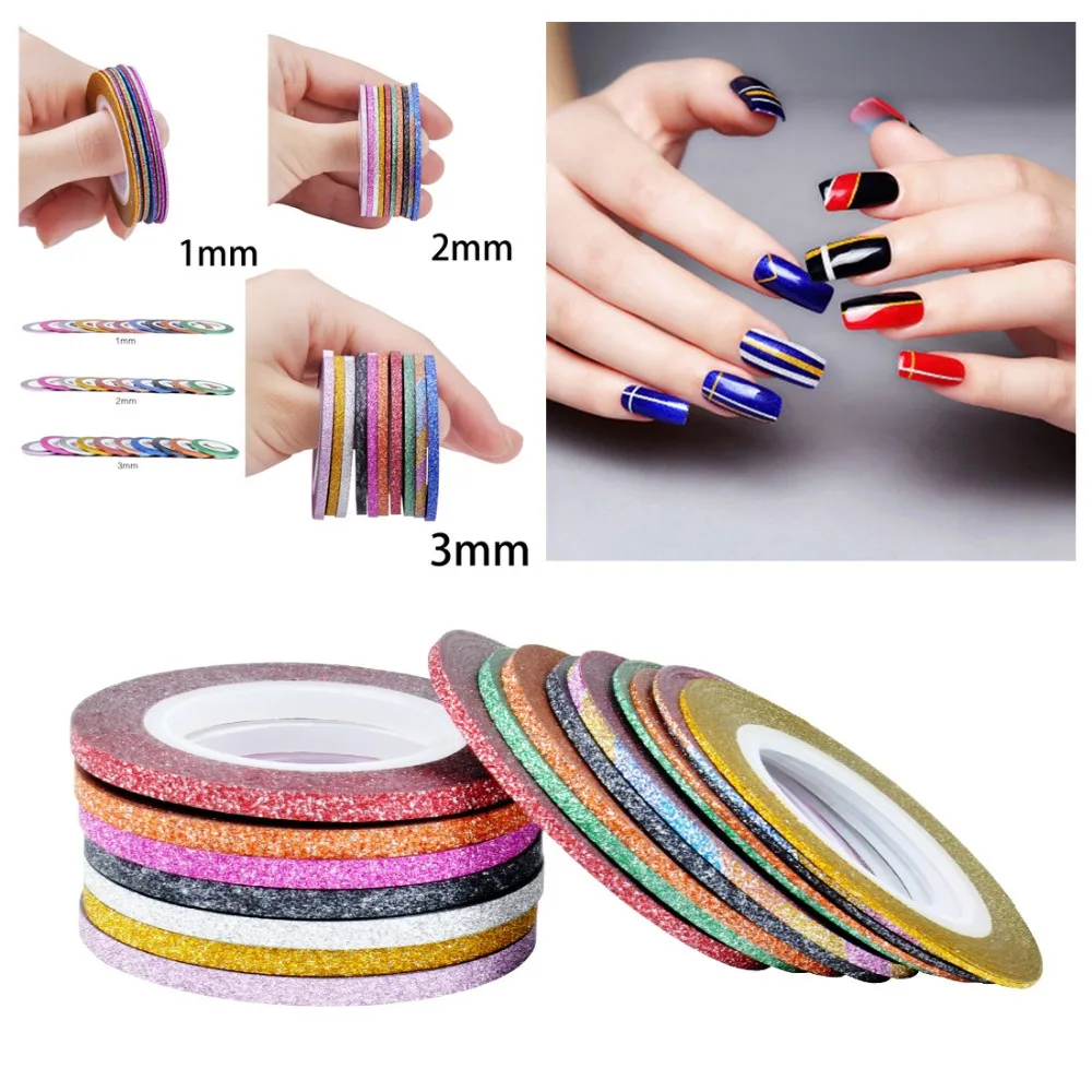 

30Pcs/lot Mixed Colors Gold Silver 1mm 2mm 3mm Nail Striping Tape Line Scrub Metal For DTY Nails Decorations Nail Decal Tools